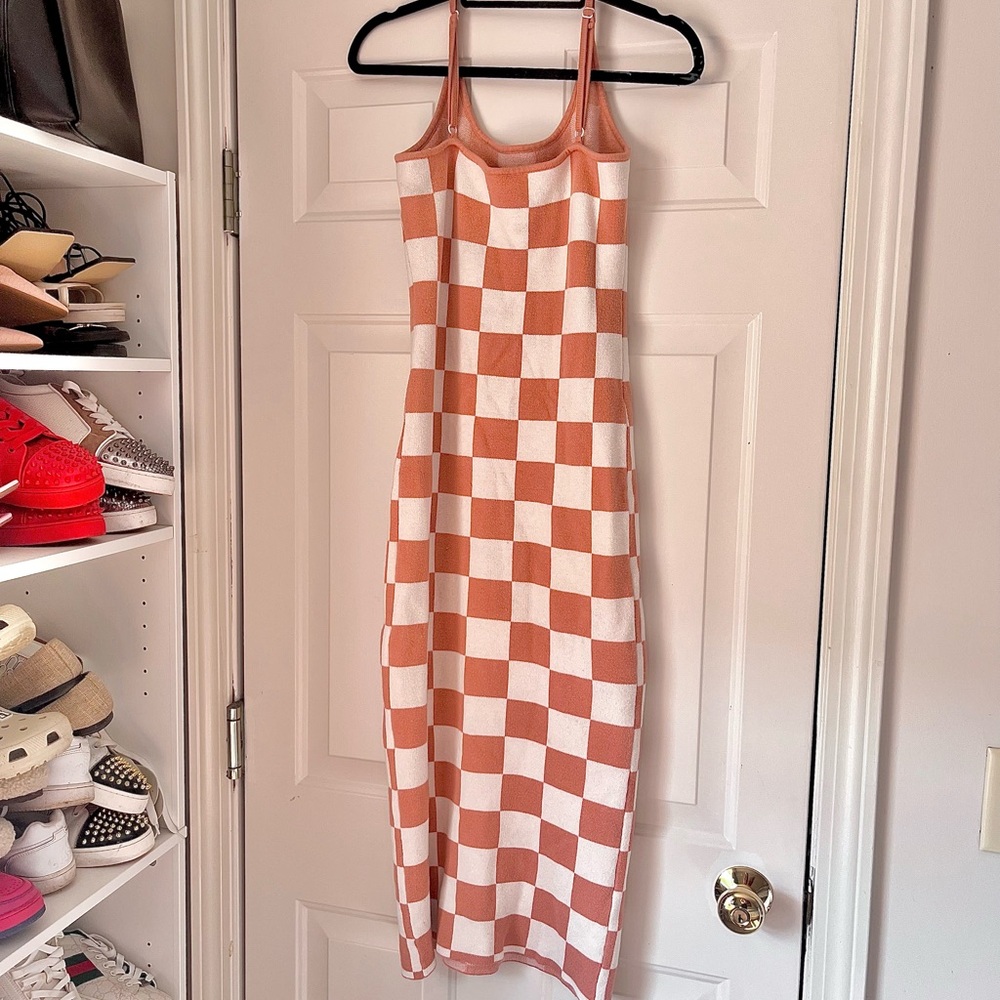 Checkered Orange and White Dress